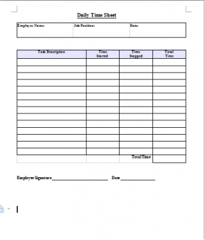 Daily Time Sheet Template